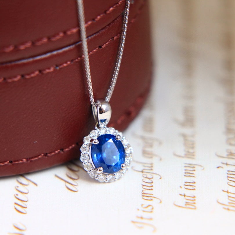 14k Gold 1.50 Ctw Natural Sapphire & Diamond Necklace - 3