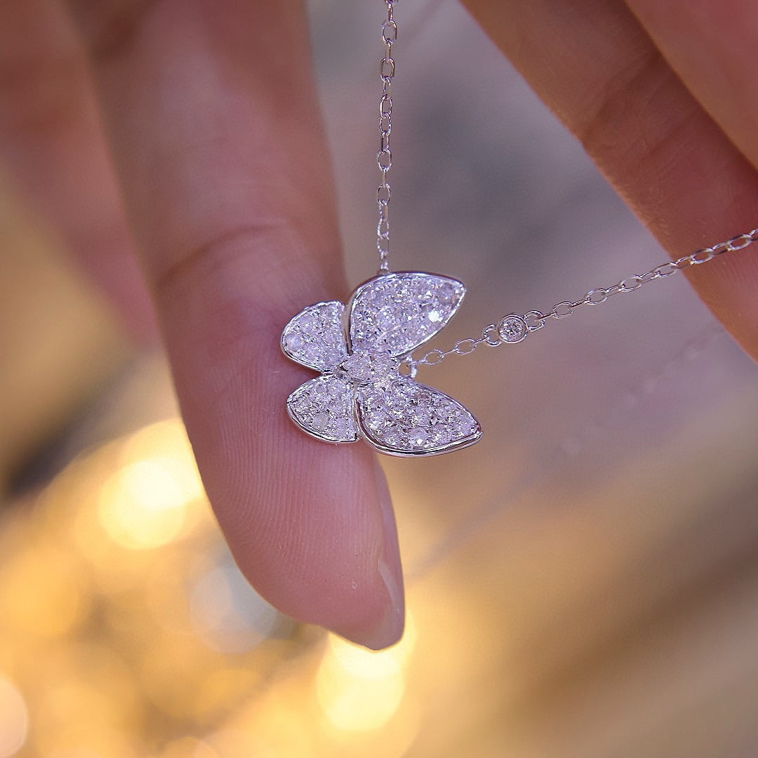 14k Gold 0.75 Ct Natural H Diamond & Butterfly Necklace - 2