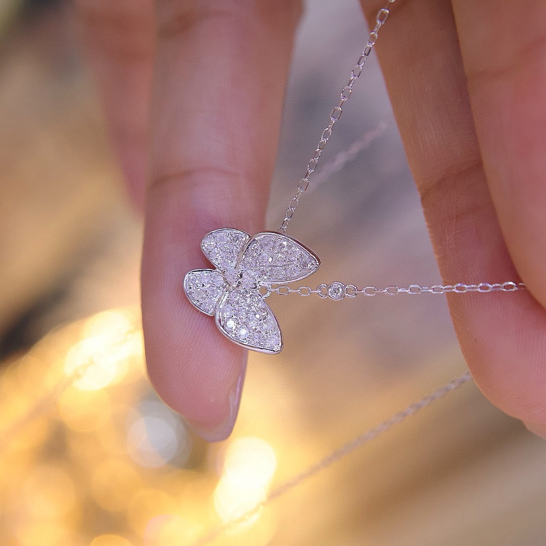 14k Gold 0.75 Ct Natural H Diamond & Butterfly Necklace - 3