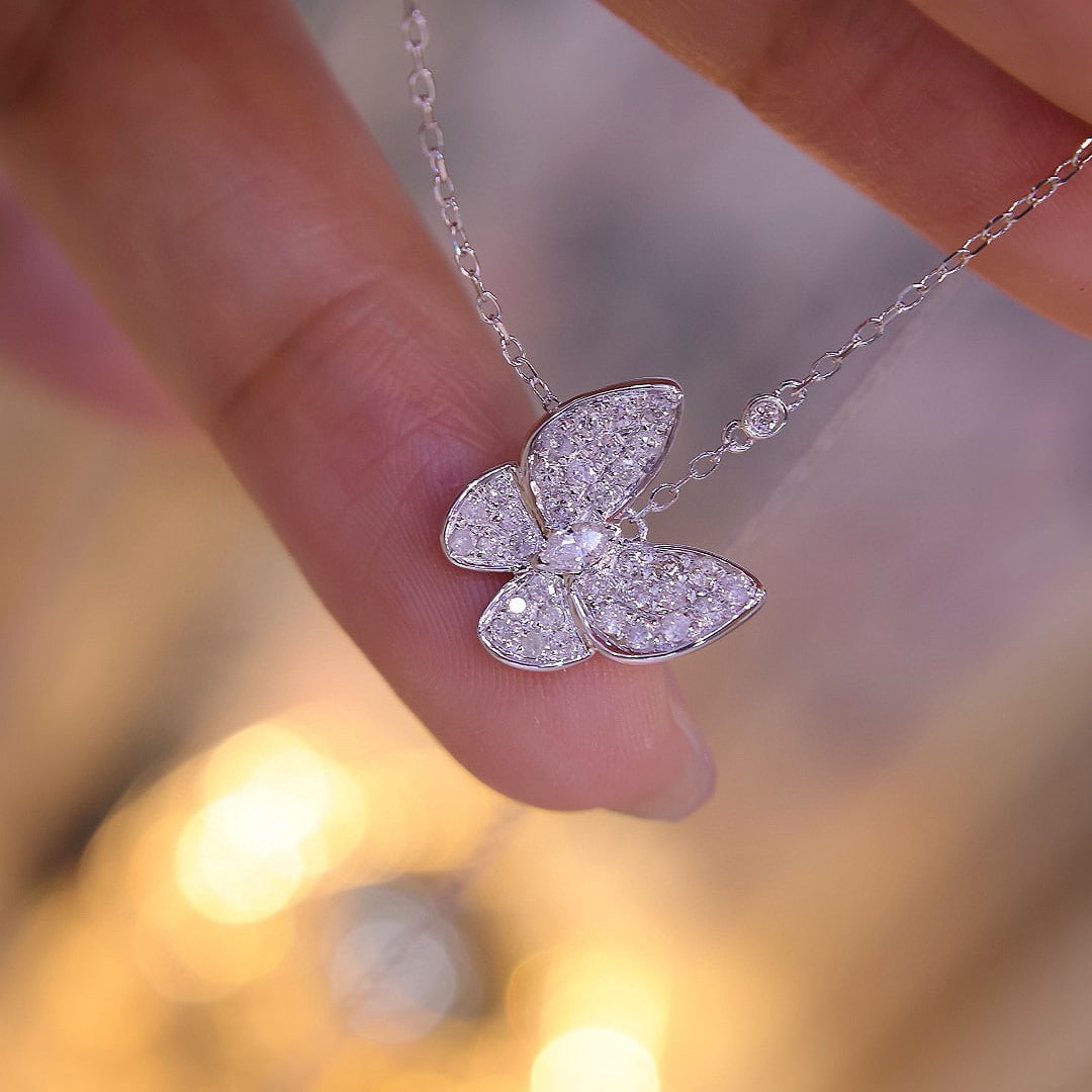 14k Gold 0.75 Ct Natural H Diamond & Butterfly Necklace - 4