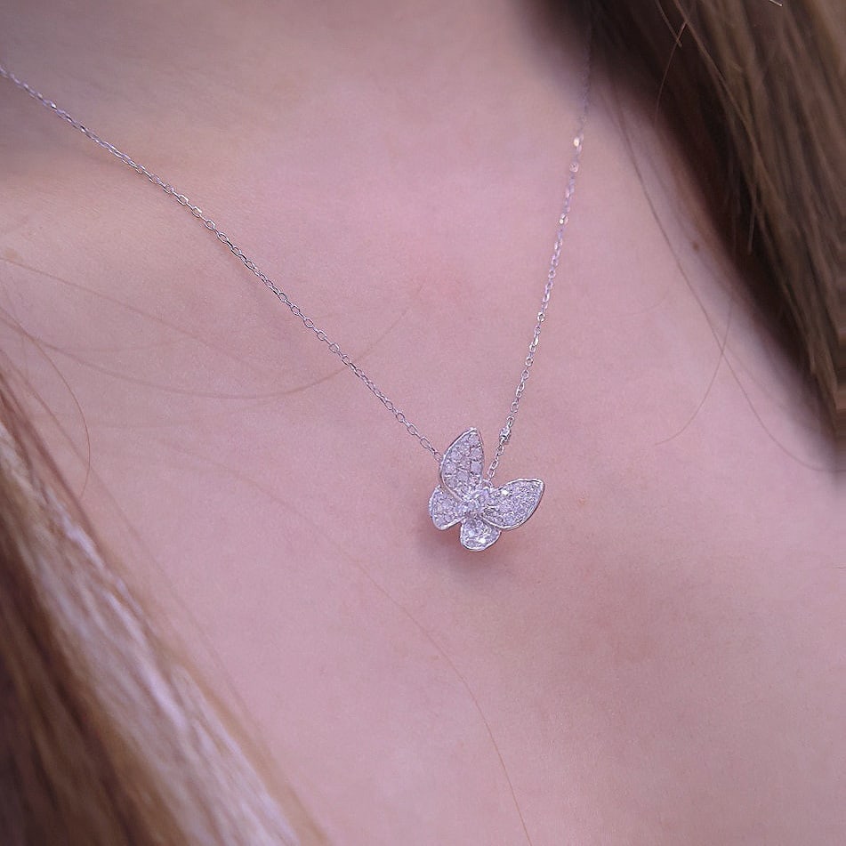14k Gold 0.75 Ct Natural H Diamond & Butterfly Necklace - 5