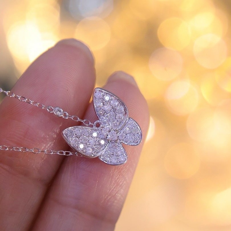 14k Gold 0.75 Ct Natural H Diamond & Butterfly Necklace - 6
