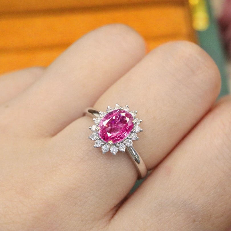 14k Gold 1.51 Ctw Natural Padparadscha Sapphire & Diamond Ring - 3