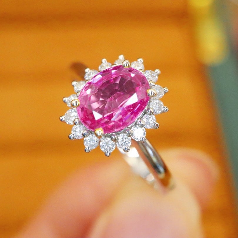 14k Gold 1.51 Ctw Natural Padparadscha Sapphire & Diamond Ring - 5