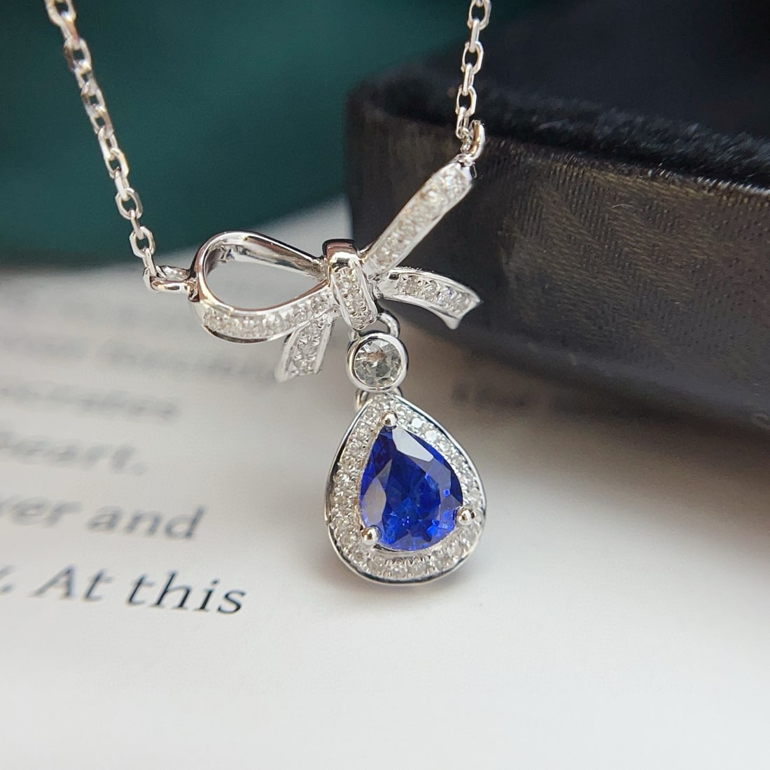 14k Gold 0.62 Ct Natural Sapphire & Diamond & Sapphire Necklace - 3