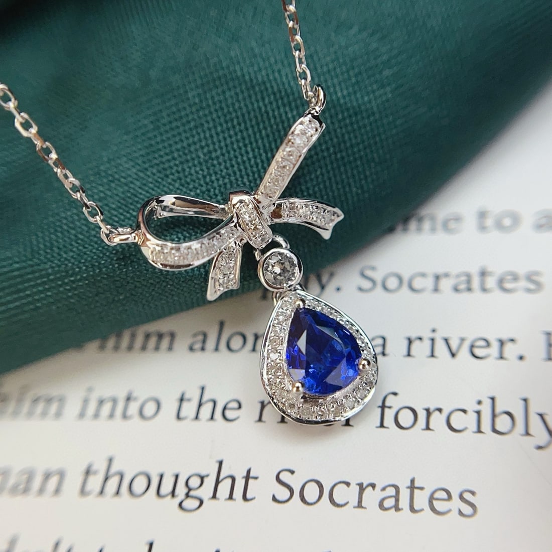 14k Gold 0.62 Ct Natural Sapphire & Diamond & Sapphire Necklace - 5