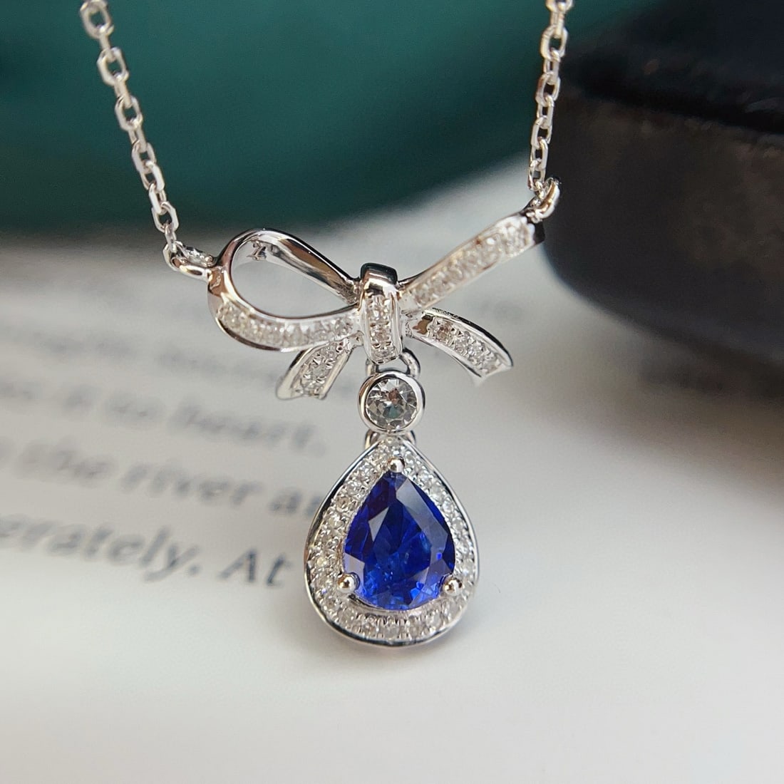 14k Gold 0.62 Ct Natural Sapphire & Diamond & Sapphire Necklace - 6