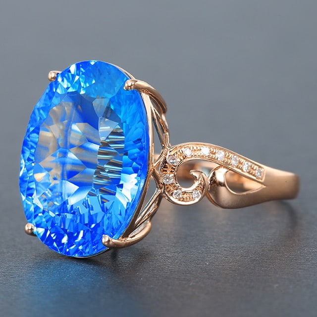 14k Gold 12.55 Ctw Natural Topaz & Diamond Ring - 2