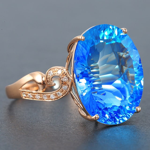 14k Gold 12.55 Ctw Natural Topaz & Diamond Ring - 3