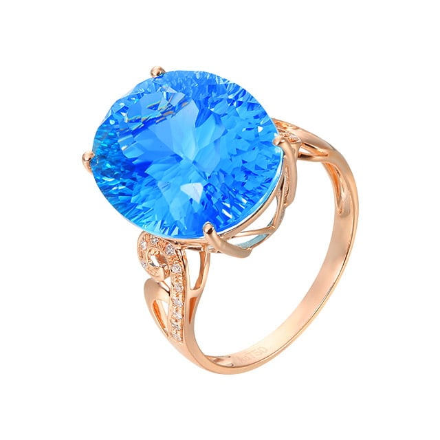 14k Gold 12.55 Ctw Natural Topaz & Diamond Ring - 5