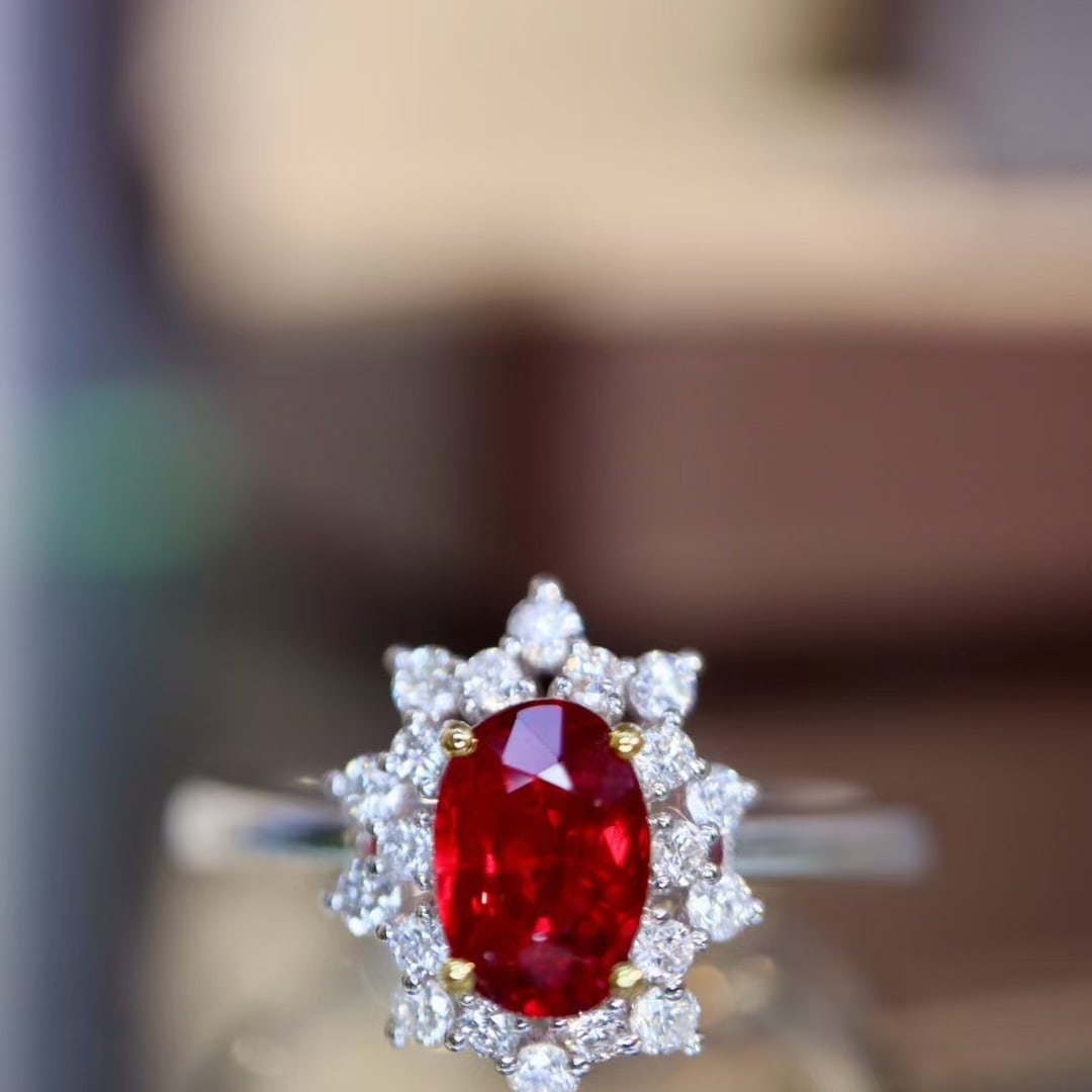 14k Gold 0.99 Ctw Natural Ruby & Diamond Ring: Ref:230976444 // gold content:14k gold // ring size:7. 25us // // main gemstone:ruby // shape:oval // carat weight:0. 76ct // color:red // treatment:natural // // adjacent gemstone 2 : diamond // shap