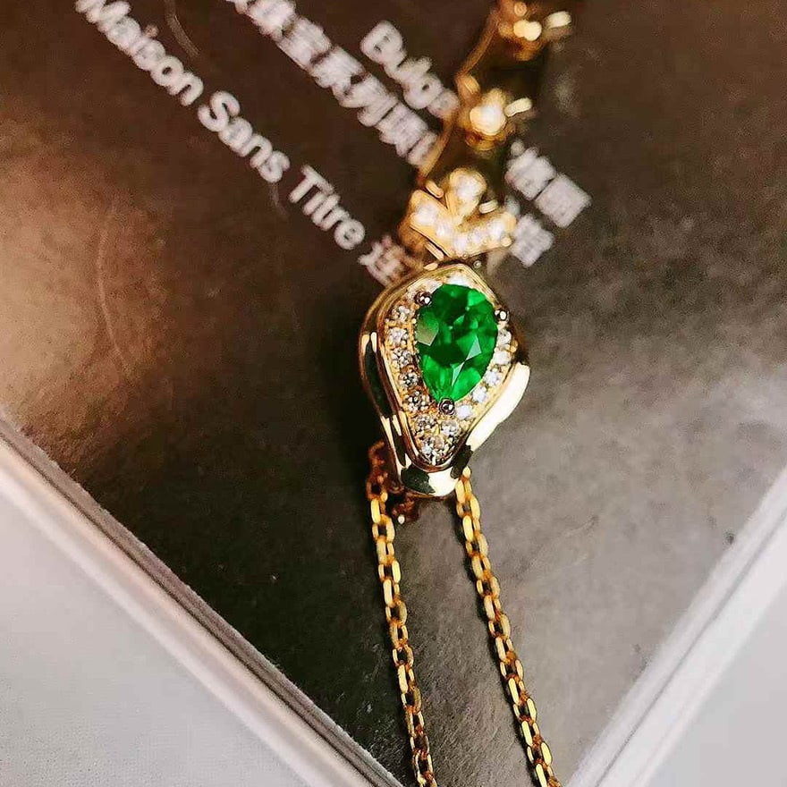 14k Gold 0.30 Ctw Vivid Green Natural Emerald & Diamond Ring/pendant( Without Chain ) - 3