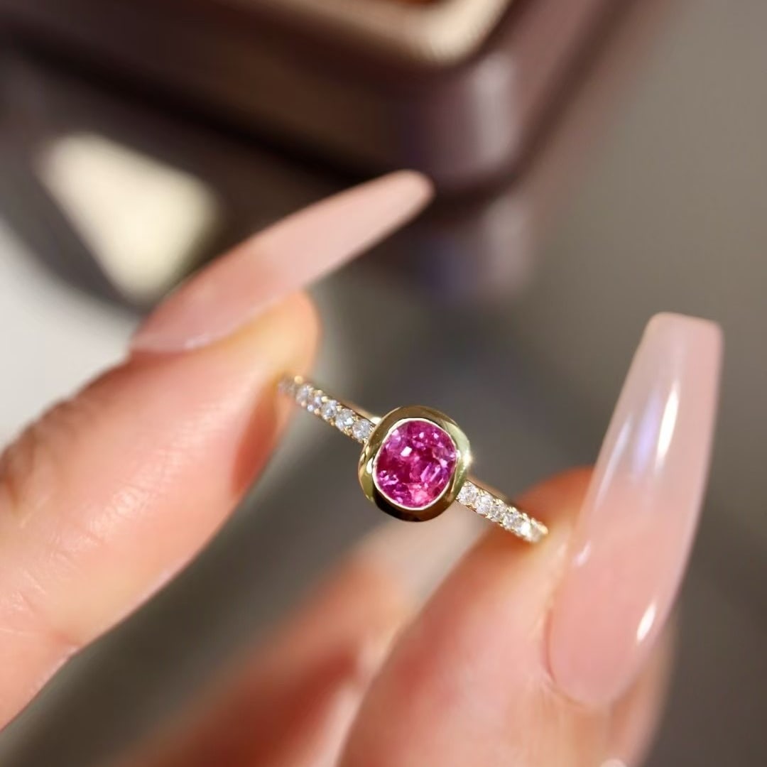 14k Gold 0.75 Ctw Natural Padparadscha Sapphire & Diamond Ring - 3