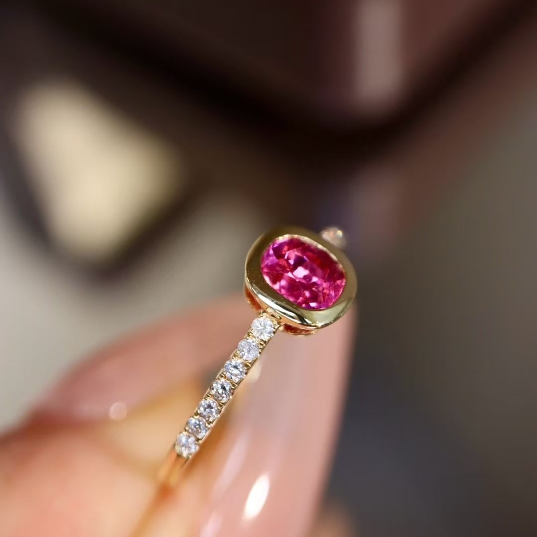 14k Gold 0.75 Ctw Natural Padparadscha Sapphire & Diamond Ring - 5