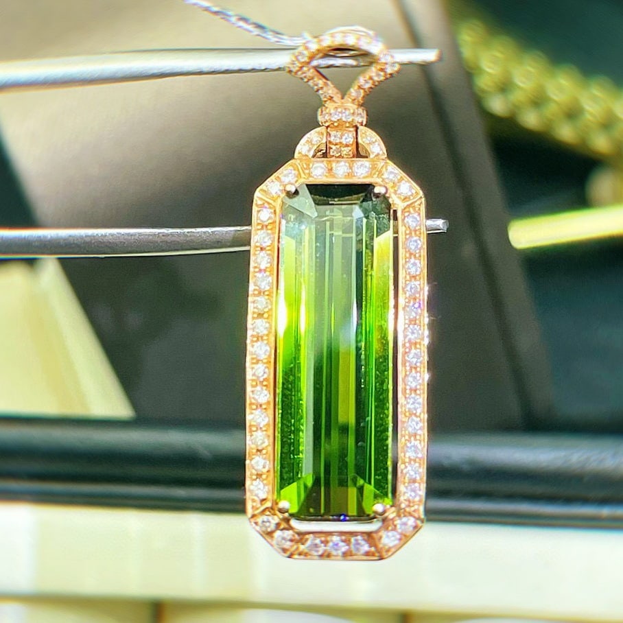 14k Gold 7.65 Ct Natural Tourmaline & Diamond Pendant( Without Chain ) - 5
