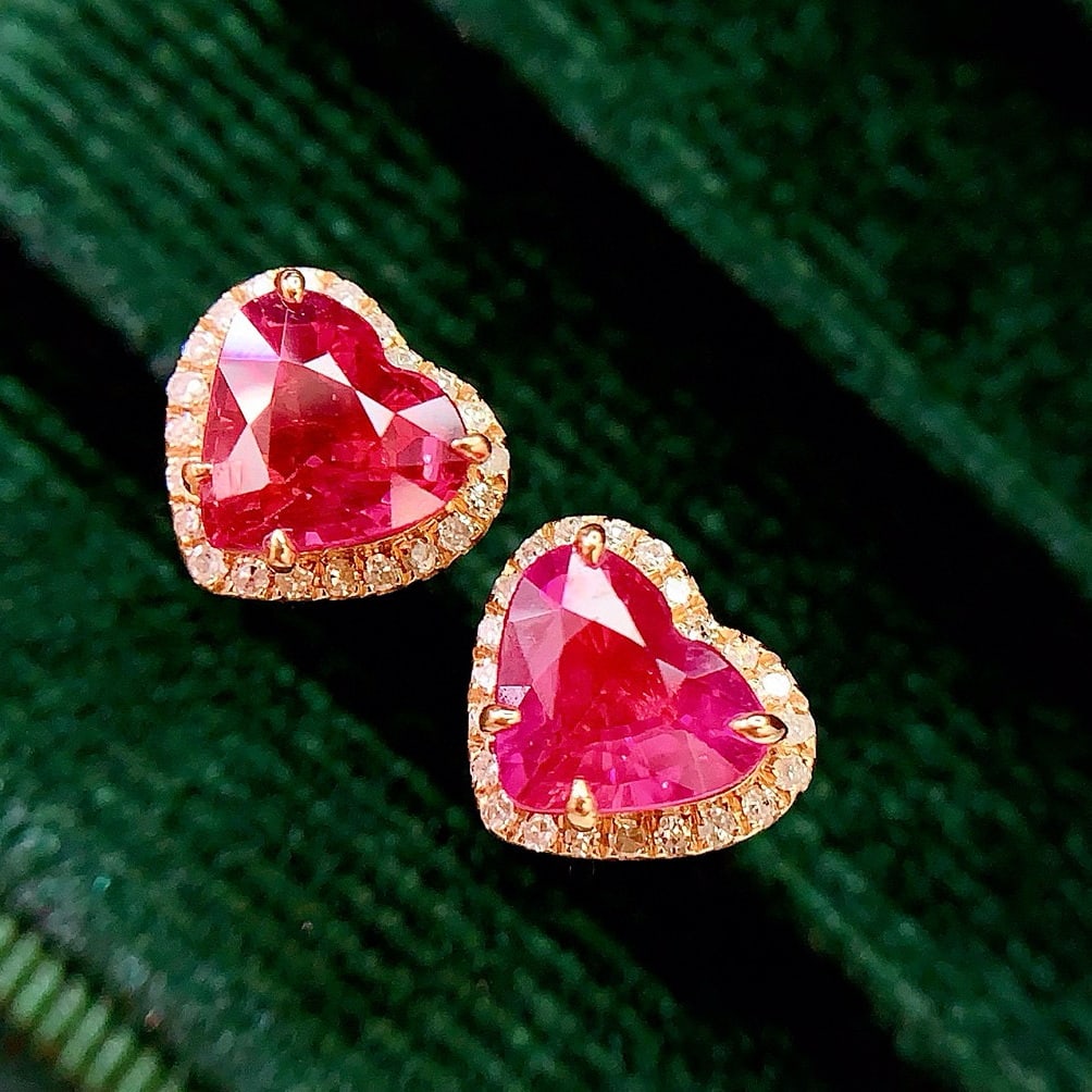 14k Gold 1.8 Ct Natural Ruby & Diamond Earrings - 2