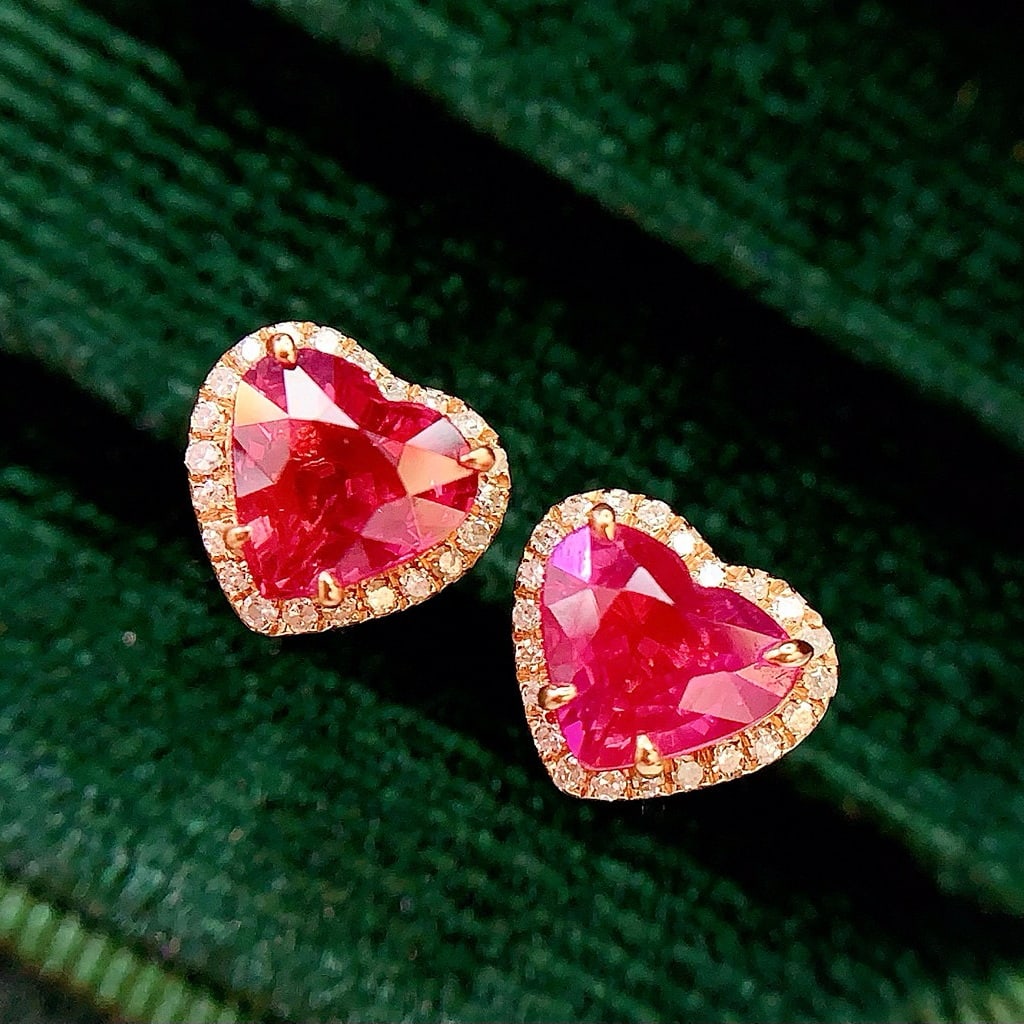 14k Gold 1.8 Ct Natural Ruby & Diamond Earrings - 3