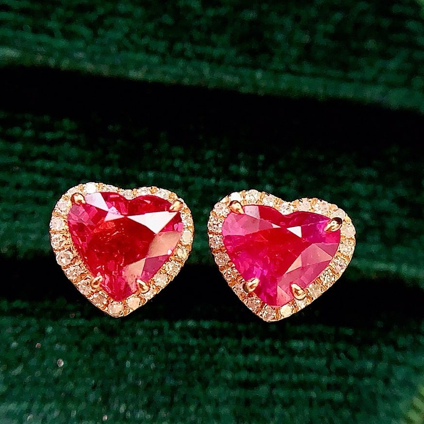 14k Gold 1.8 Ct Natural Ruby & Diamond Earrings - 4