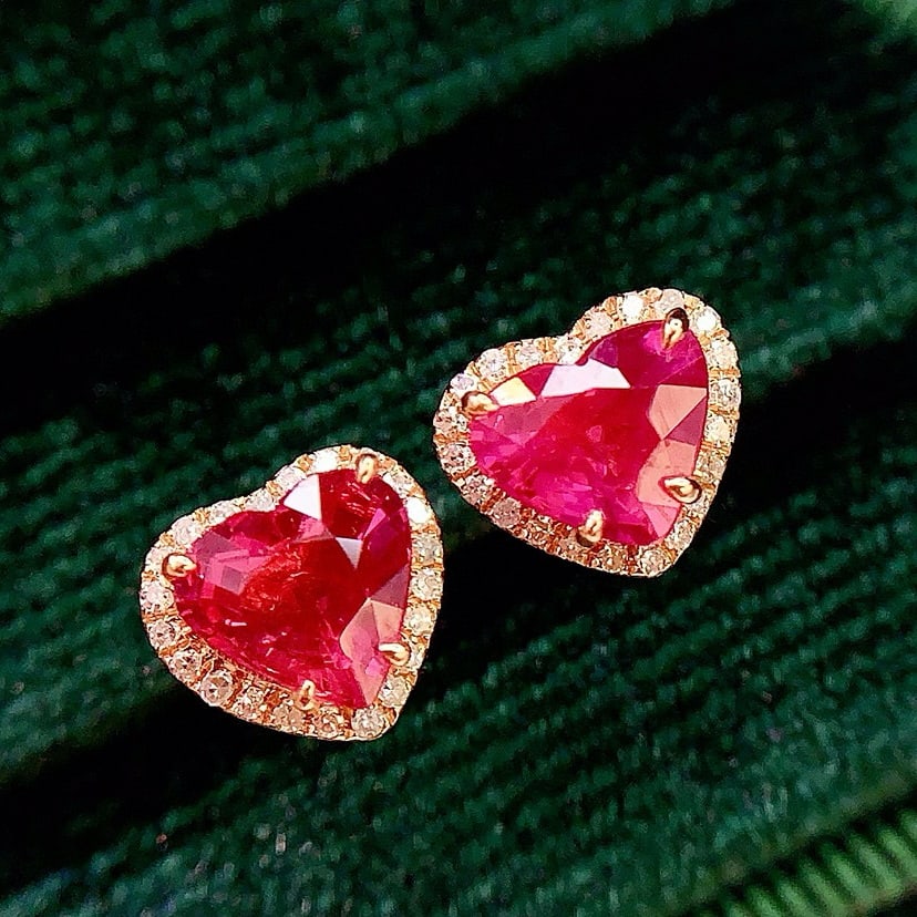 14k Gold 1.8 Ct Natural Ruby & Diamond Earrings - 5
