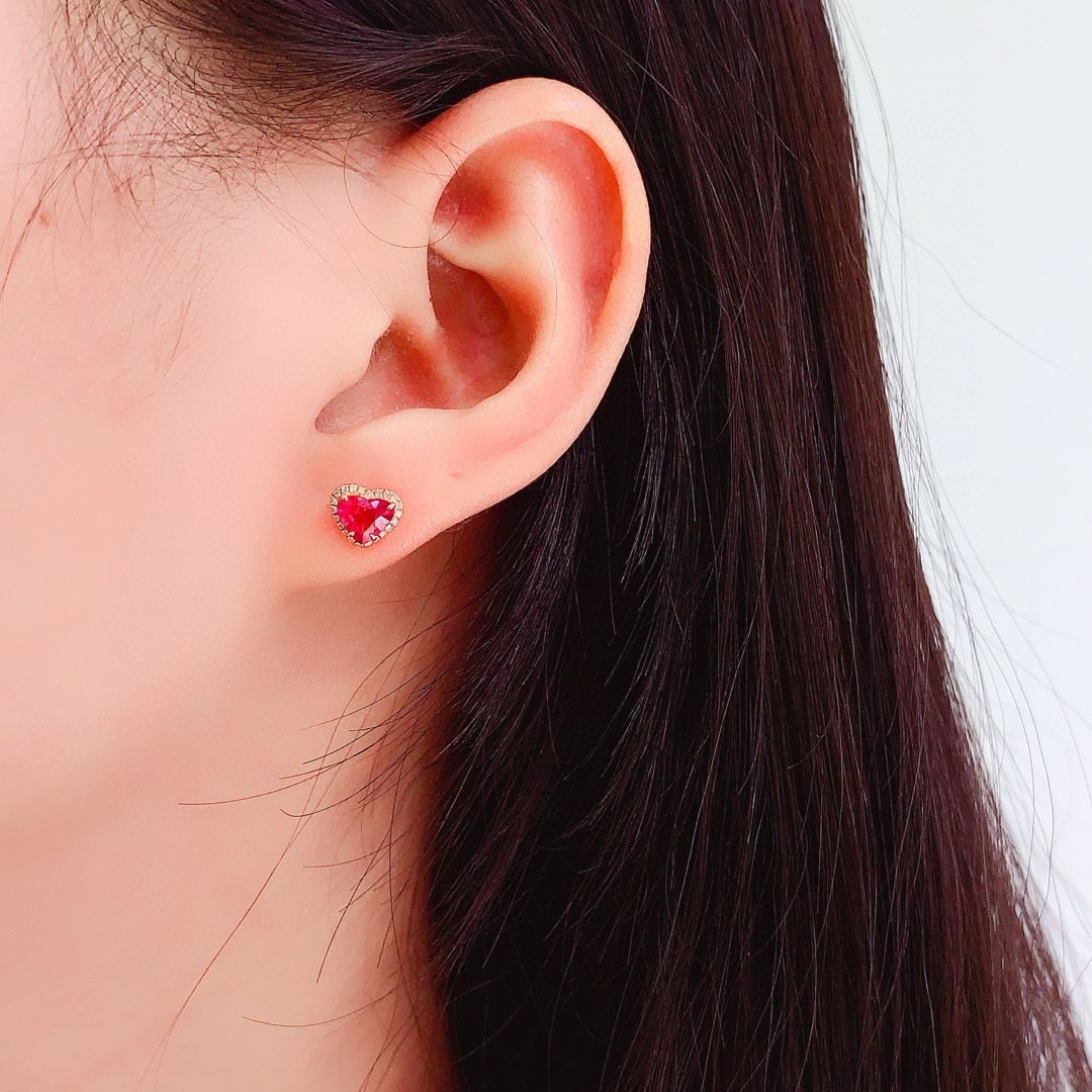14k Gold 1.8 Ct Natural Ruby & Diamond Earrings - 6