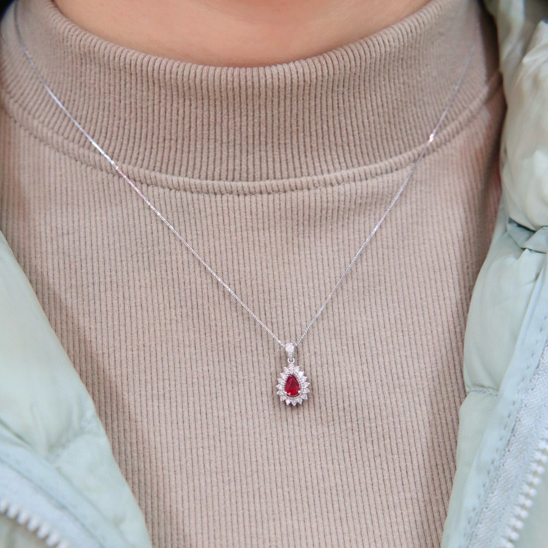 14k Gold 0.72 Ctw Natural Ruby & Diamond Necklace - 2