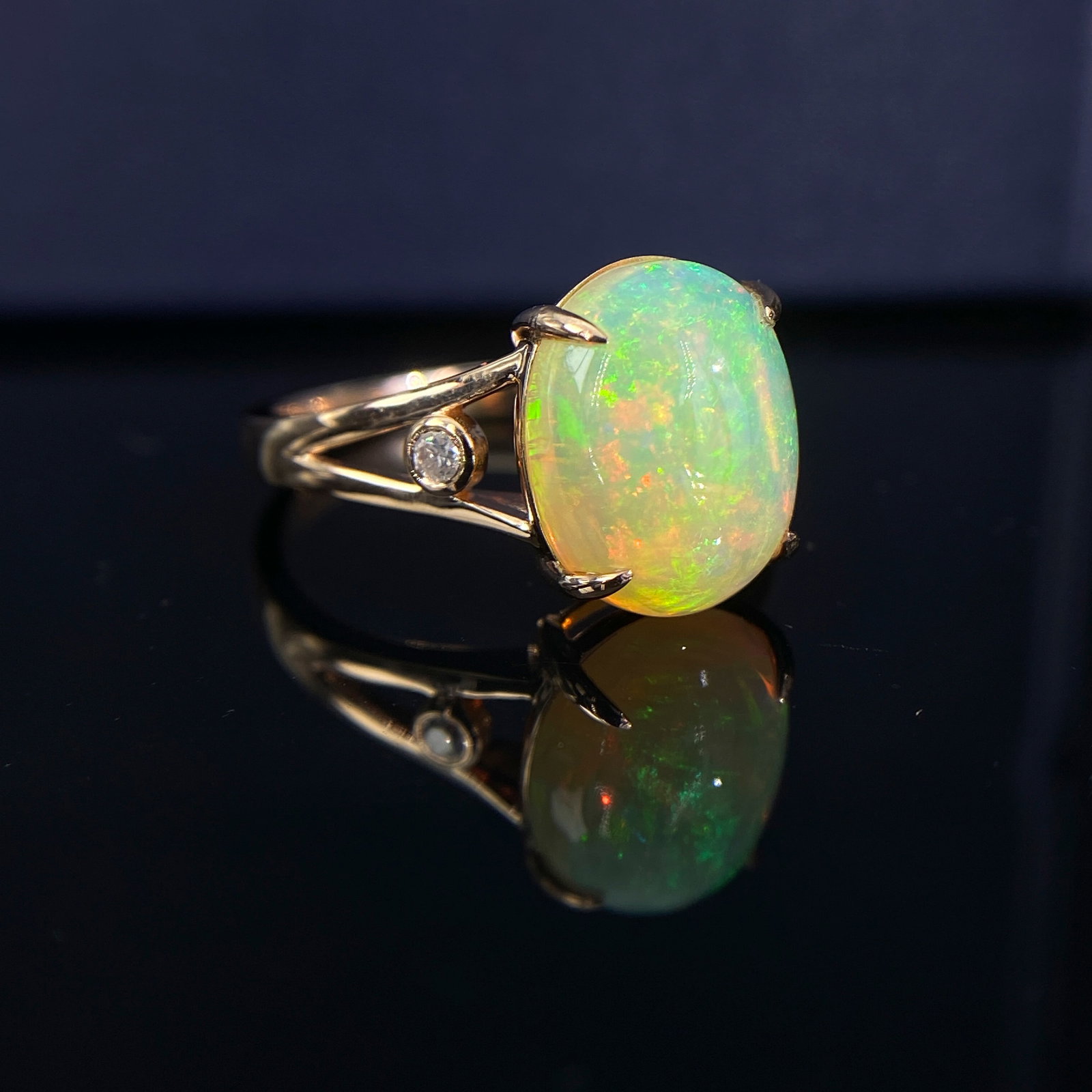 14k Gold 2.89 Ctw Natural Opal & Diamond Ring - 2