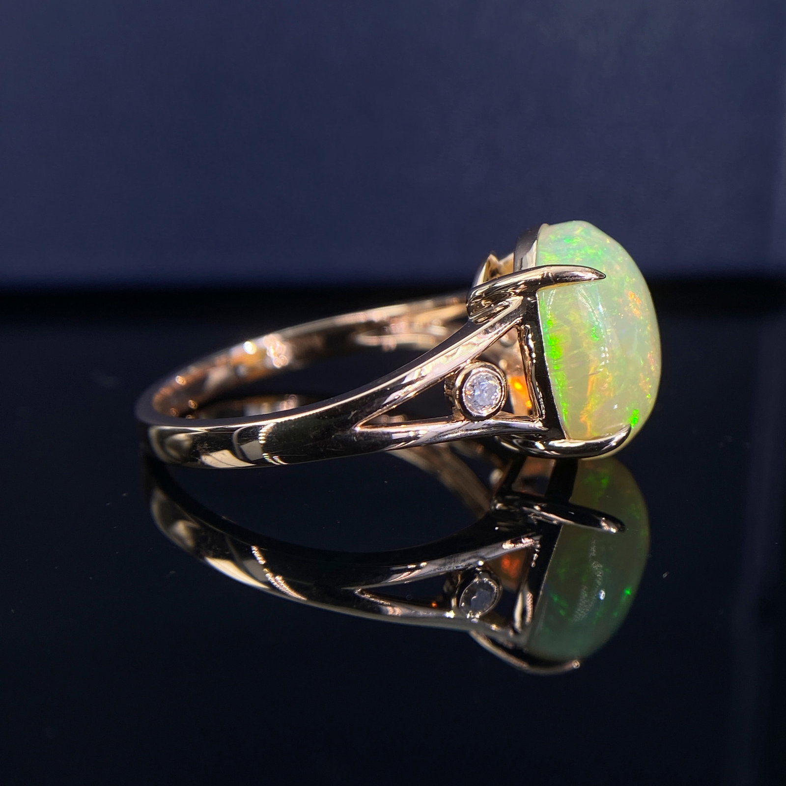 14k Gold 2.89 Ctw Natural Opal & Diamond Ring - 3