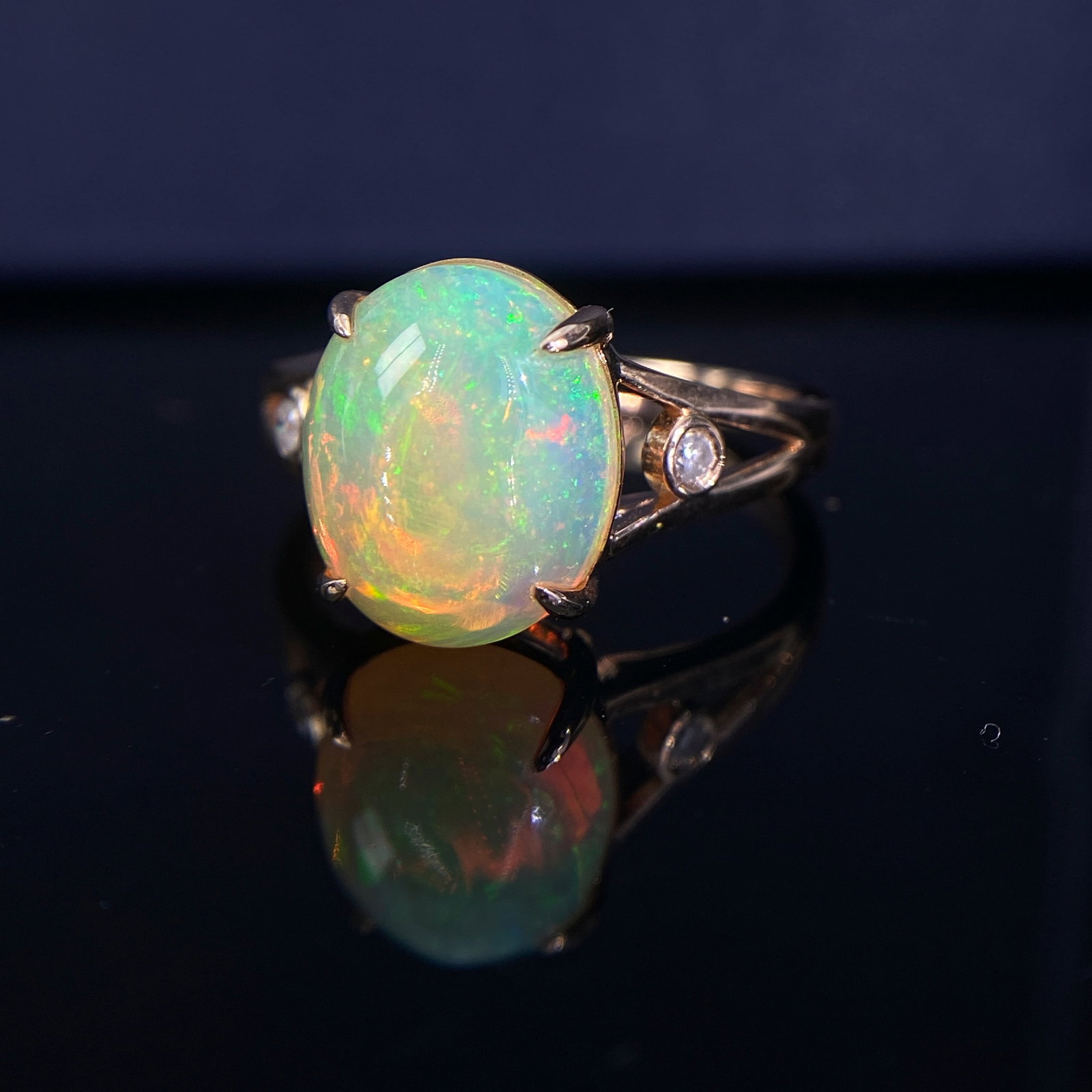 14k Gold 2.89 Ctw Natural Opal & Diamond Ring - 4