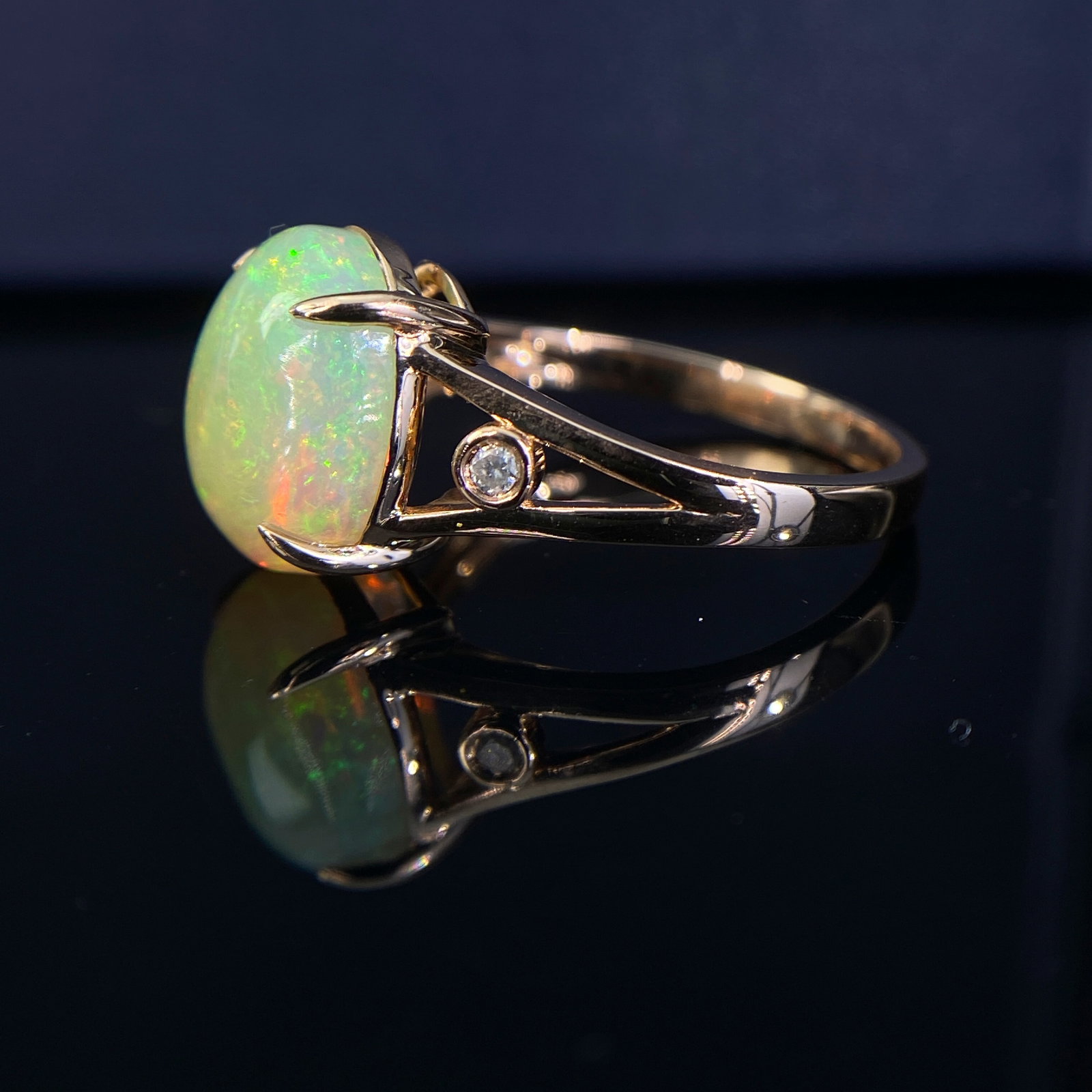 14k Gold 2.89 Ctw Natural Opal & Diamond Ring - 5