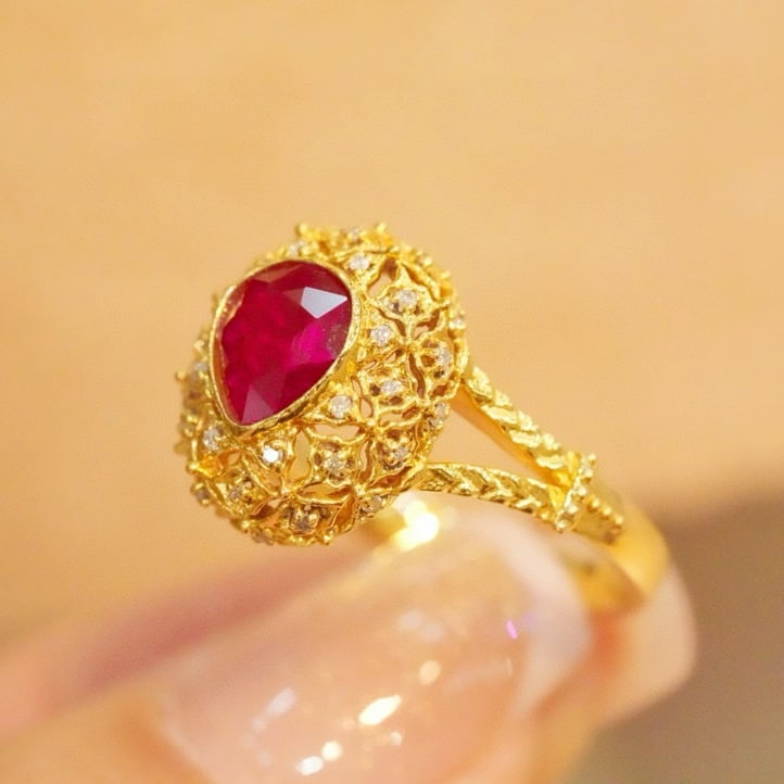 14k Gold 1.21 Ct Natural Ruby & Diamond Ring - 2