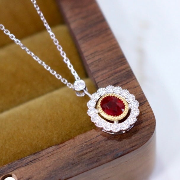 14k Gold 0.58 Ctw Natural Ruby & Diamond Necklace - 2