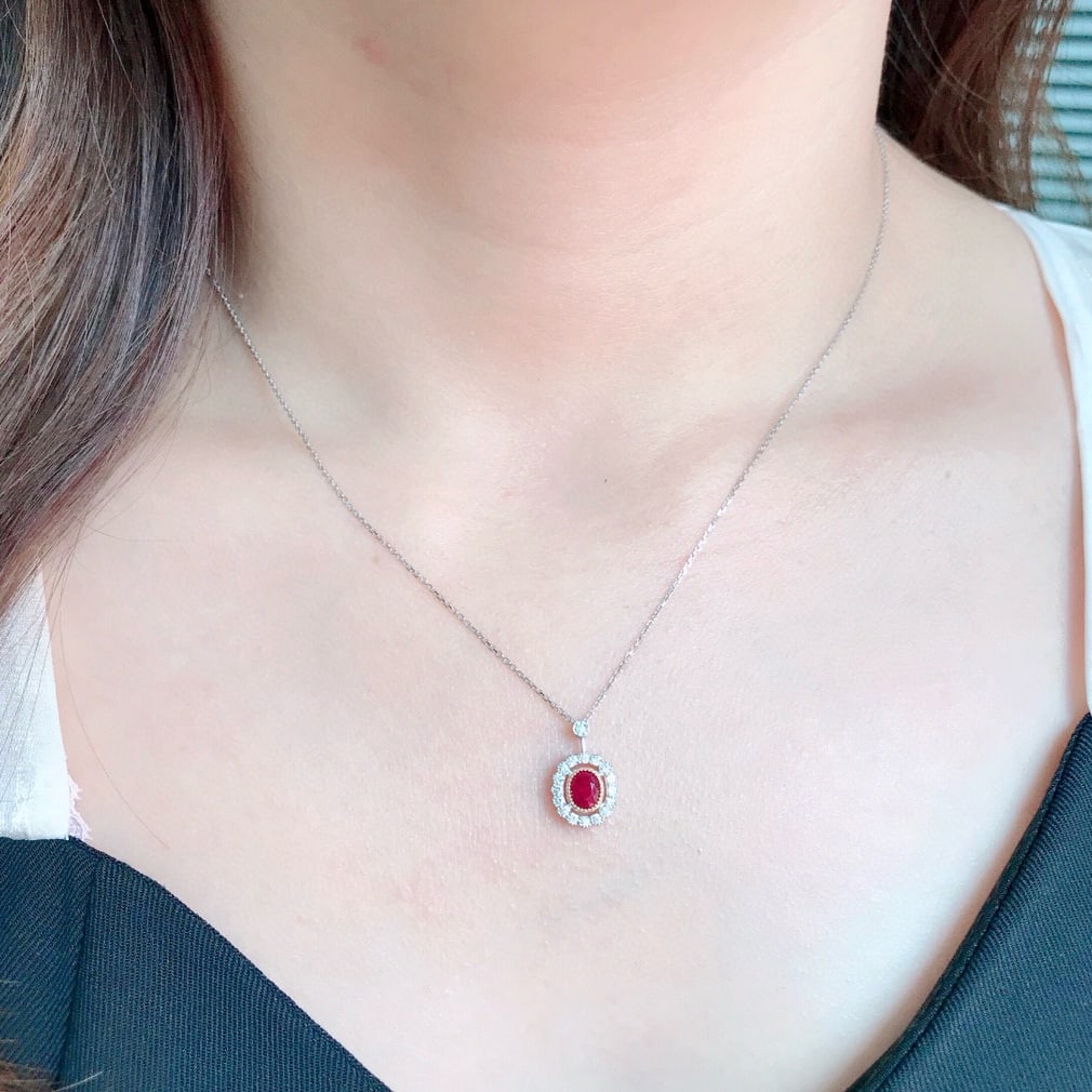 14k Gold 0.58 Ctw Natural Ruby & Diamond Necklace - 3