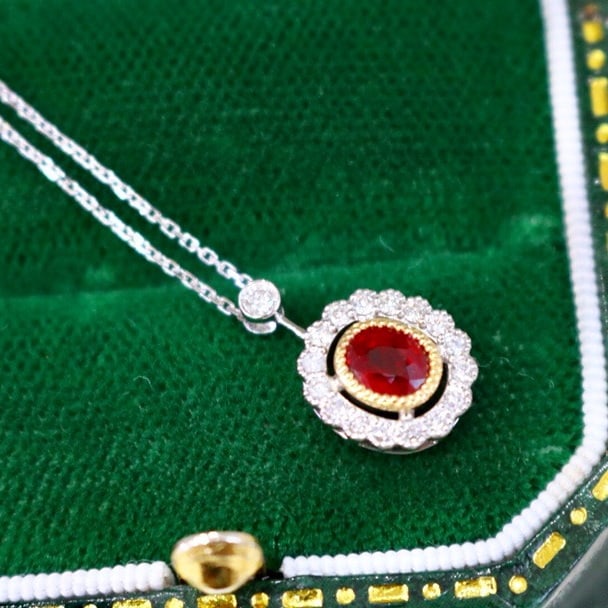 14k Gold 0.58 Ctw Natural Ruby & Diamond Necklace - 4