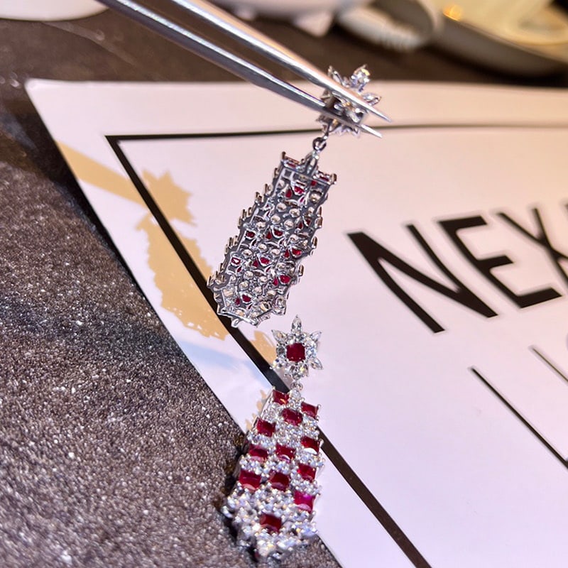14k Gold 3.83 Ct Natural Ruby & Sapphire Earrings - 2