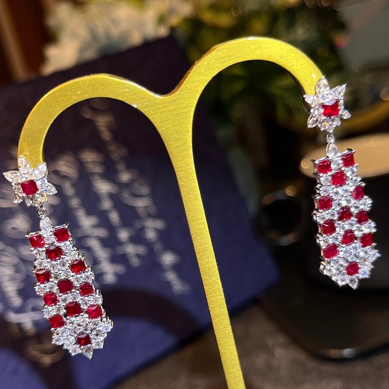 14k Gold 3.83 Ct Natural Ruby & Sapphire Earrings - 3