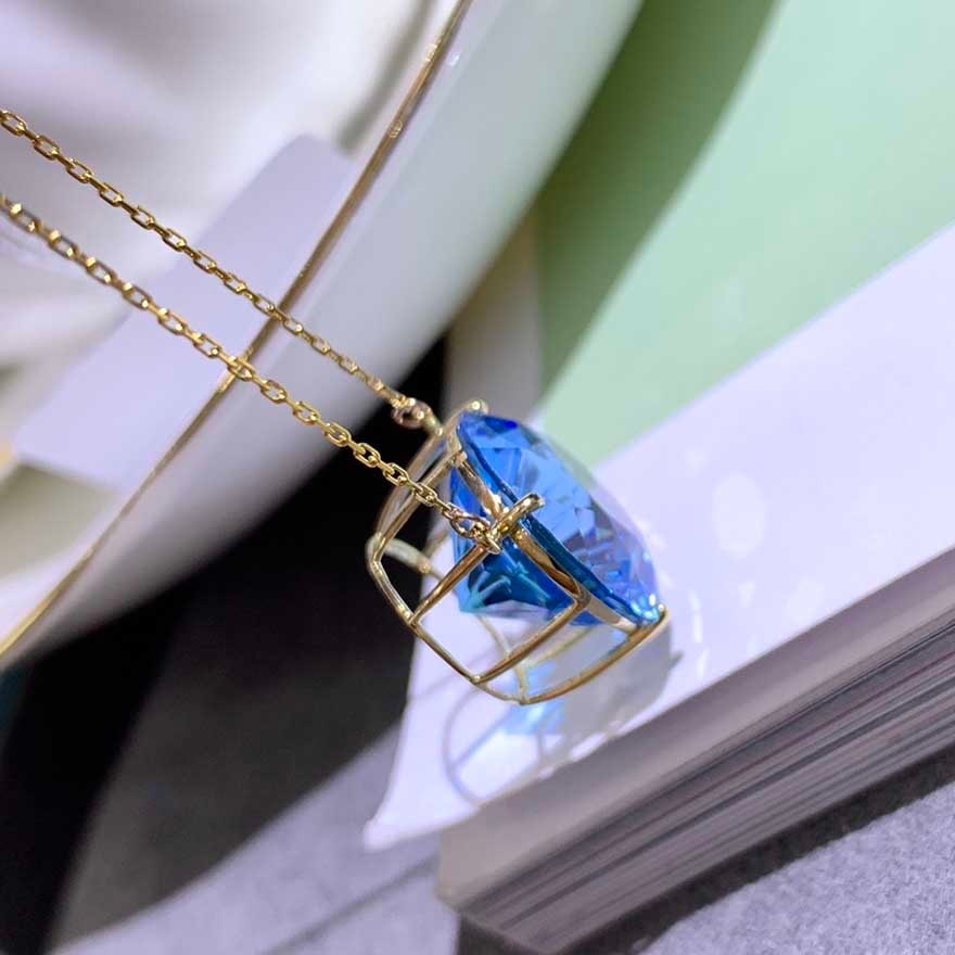 14k Gold 12 Ct Natural Topaz Necklace - 4