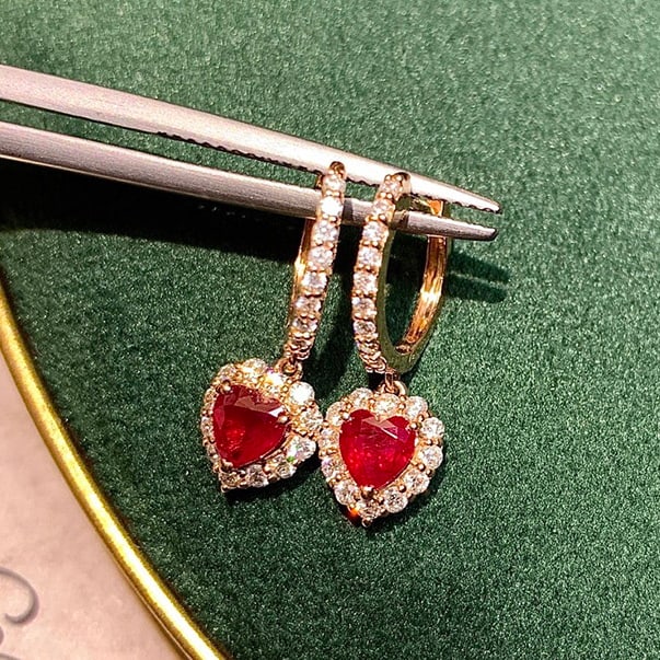 14k Gold 1.51 Ctw Natural Ruby & Diamond Earrings - 3