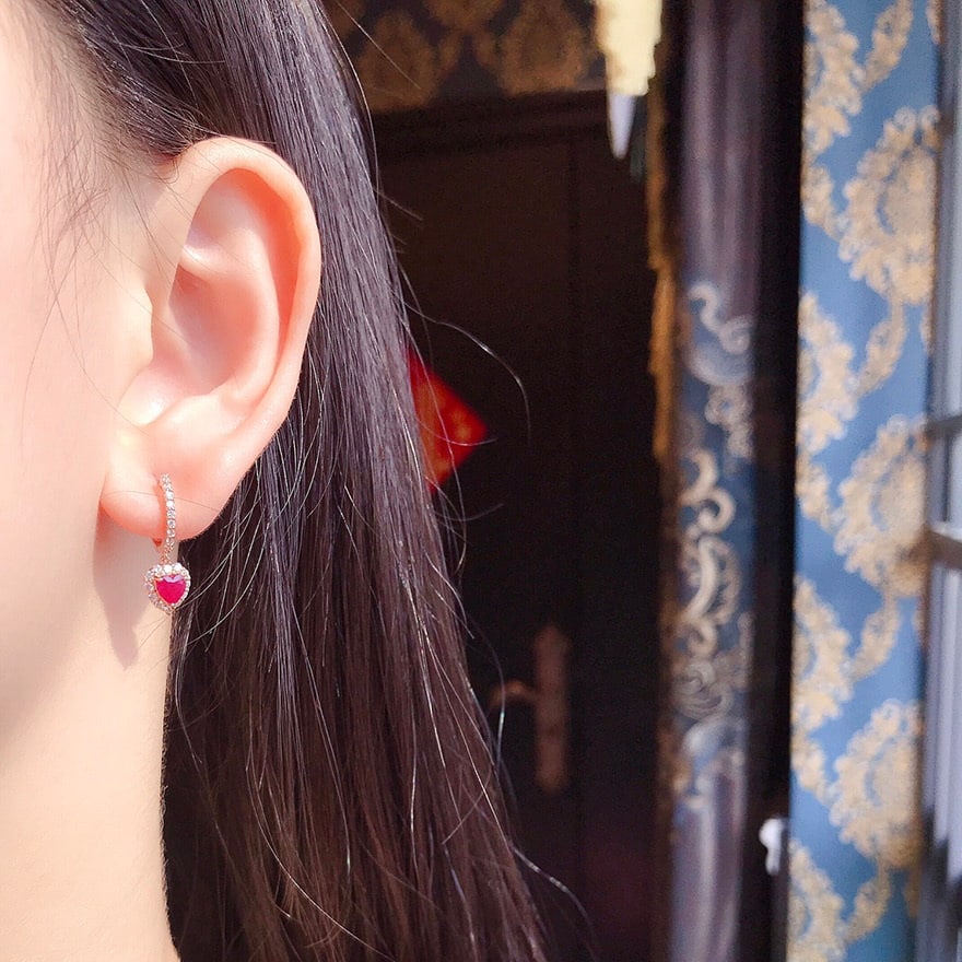 14k Gold 1.51 Ctw Natural Ruby & Diamond Earrings - 5