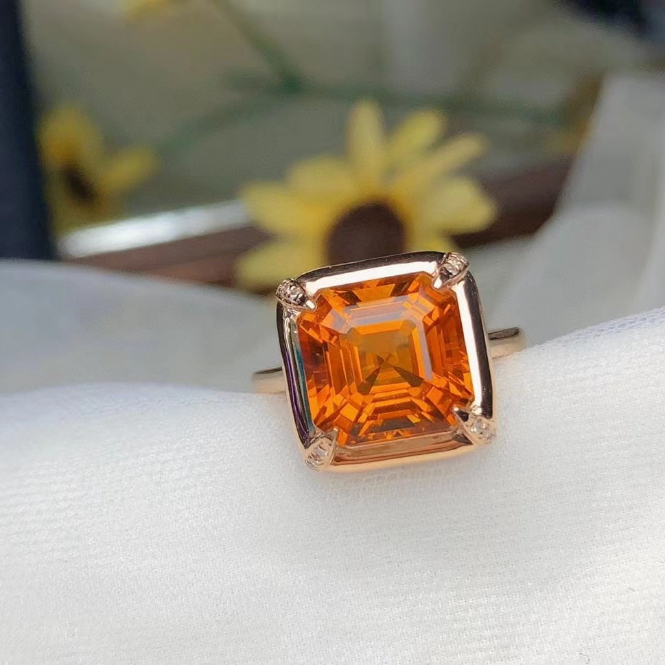 14k Gold 4.6 Ct Natural Citrine & Diamond Ring - 2