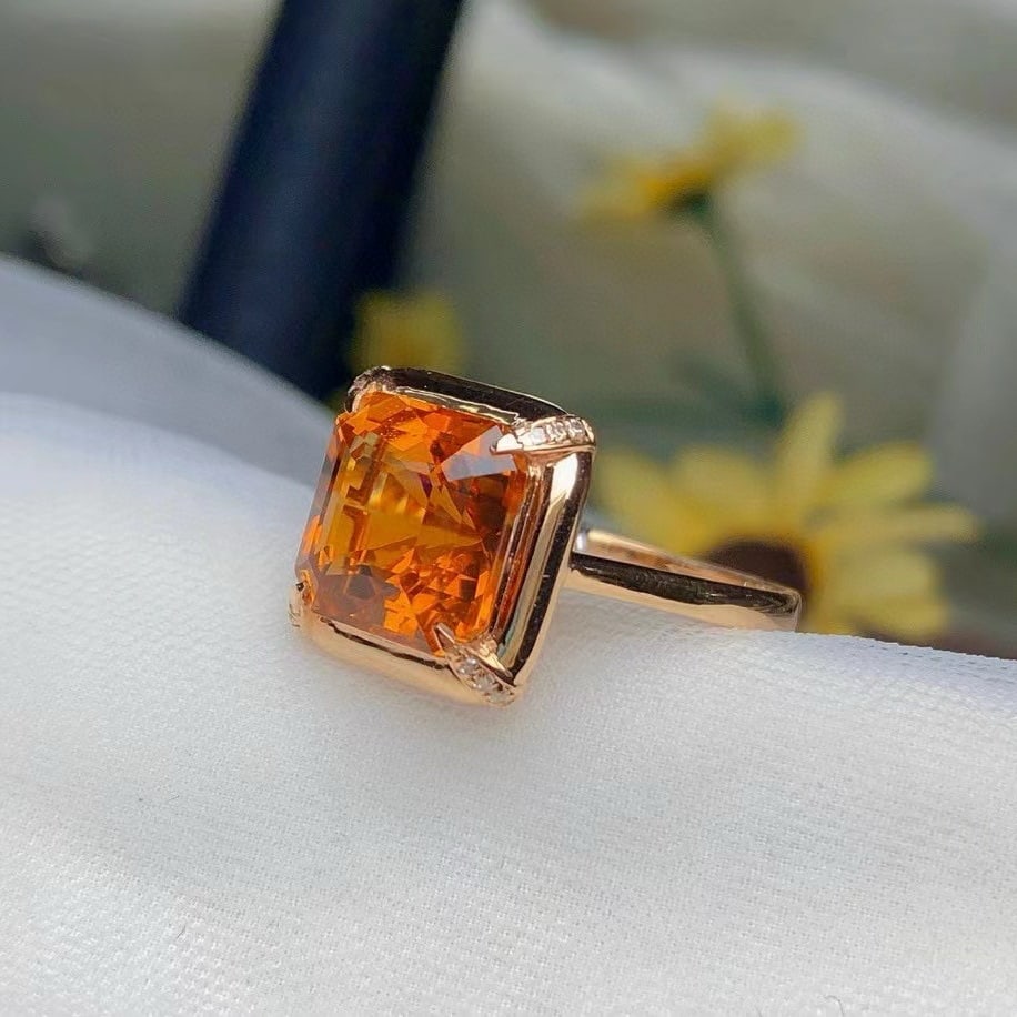 14k Gold 4.6 Ct Natural Citrine & Diamond Ring - 3