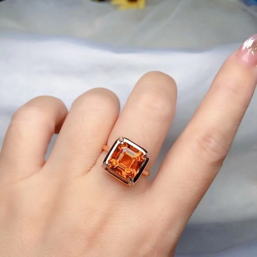 14k Gold 4.6 Ct Natural Citrine & Diamond Ring - 4