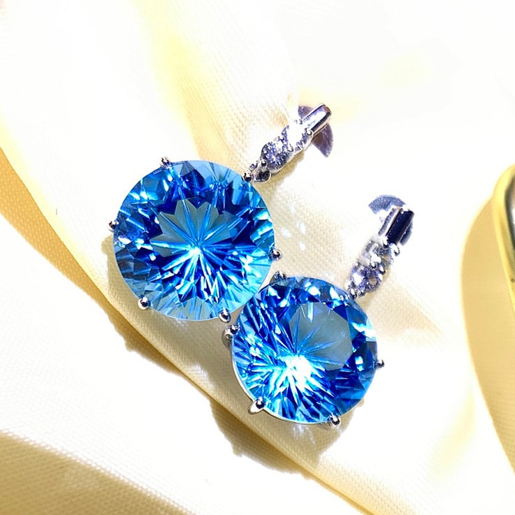 14k Gold 11.5 Ct Natural Topaz & Sapphire Earrings - 3