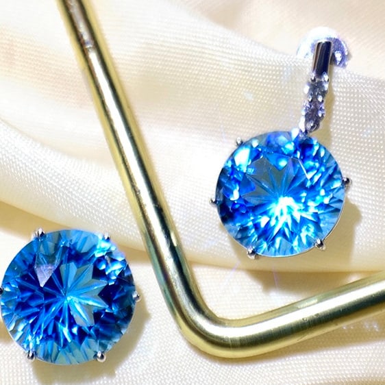 14k Gold 11.5 Ct Natural Topaz & Sapphire Earrings - 4