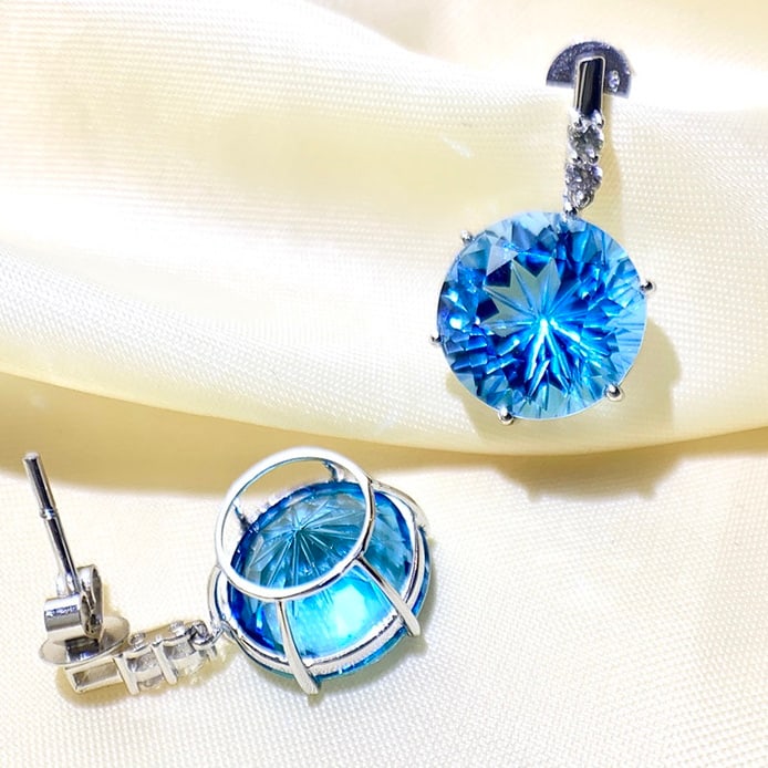 14k Gold 11.5 Ct Natural Topaz & Sapphire Earrings - 5