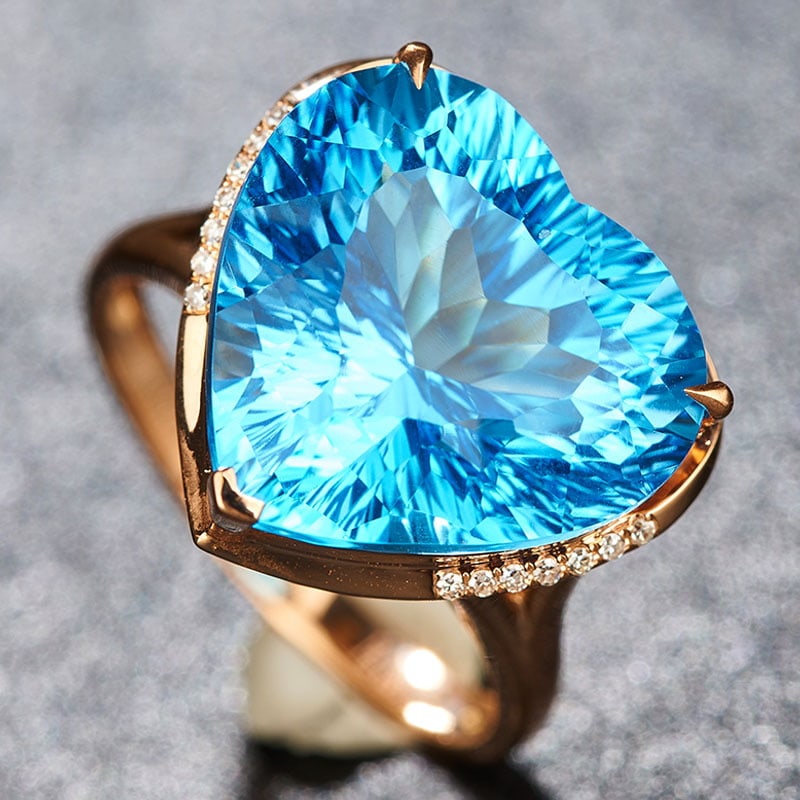 14k Gold 14.39 Ct Natural Topaz & Diamond Ring - 5