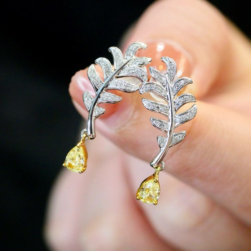 14k Gold 0.63 Ctw Natural Yellow Diamond & Diamond Earrings - 3