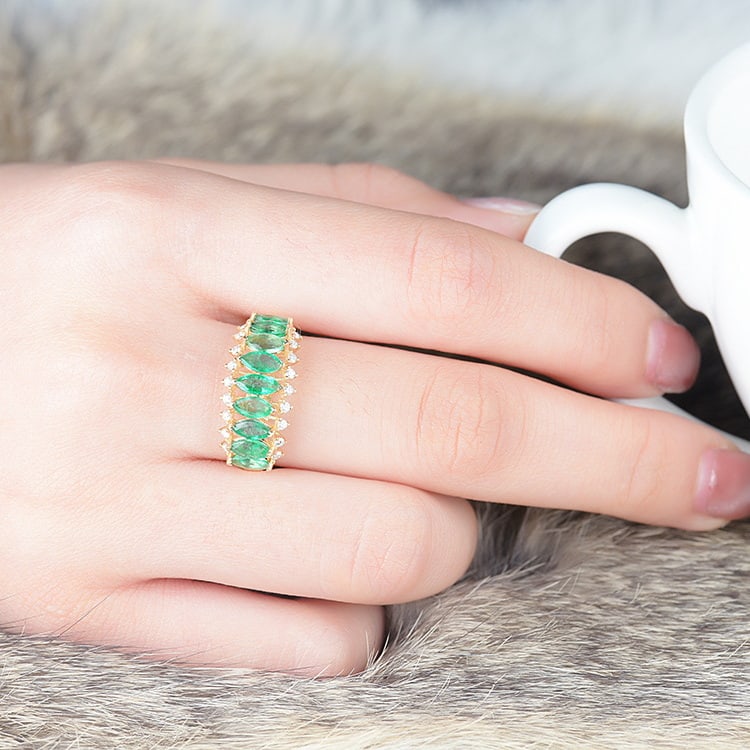 14k Gold 1.69 Ctw Natural Emerald & Diamond Ring - 5
