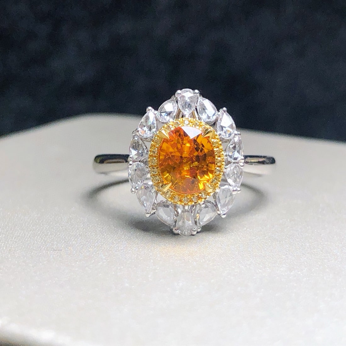 14k Gold 1.37 Ctw Natural Sapphire & Diamond Ring: Ref:230977073 // gold content:14k gold // ring size:7. 25us // // main gemstone:sapphire // shape:oval // carat weight:1. 32ct // color:yellow // treatment:natural // // adjacent gemstone 2 : diamond