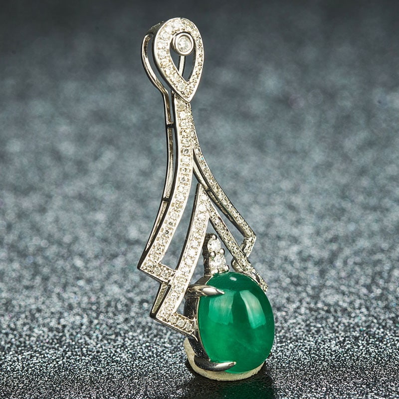 14k Gold 2.84 Ctw Natural Emerald & Diamond Pendant( Without Chain ) - 2
