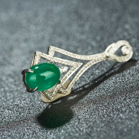 14k Gold 2.84 Ctw Natural Emerald & Diamond Pendant( Without Chain ) - 3